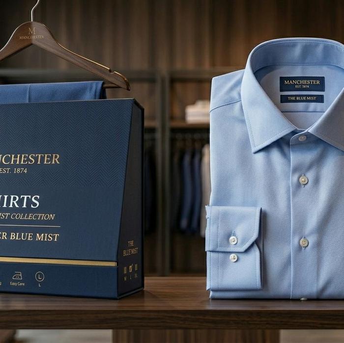 Manchester Kemeja Pria The Blue Mist - Koleksi Terbaik - Warna Biru Mist - Desain Elegan - Cocok unt