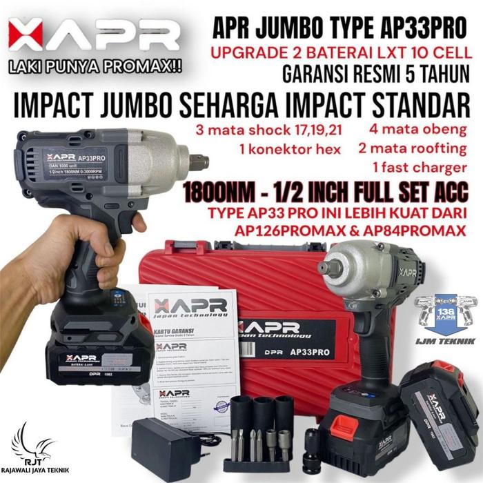 Promo Raja Impact Wrench Jumbo Apr Ap33 Pro 1800Nm Impek Kuat Mobil Motor Mesin Truck Xapr