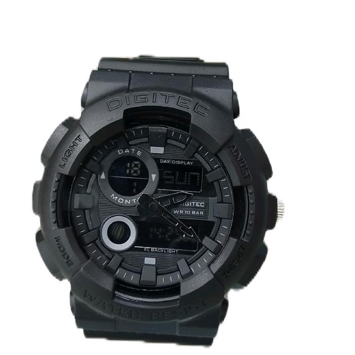 DIGITEC Jam Tangan Pria Digital Analog Tahan Air WR 10 BAR dengan Tampilan Date dan Day Display Hita