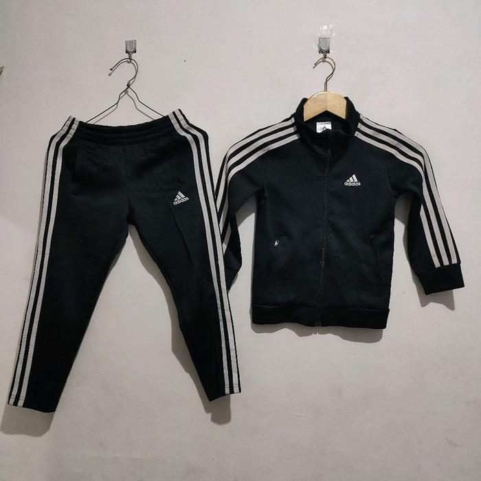 Jaket Tracktop & Trackpants Adidas Anak Set Setelan Hitam