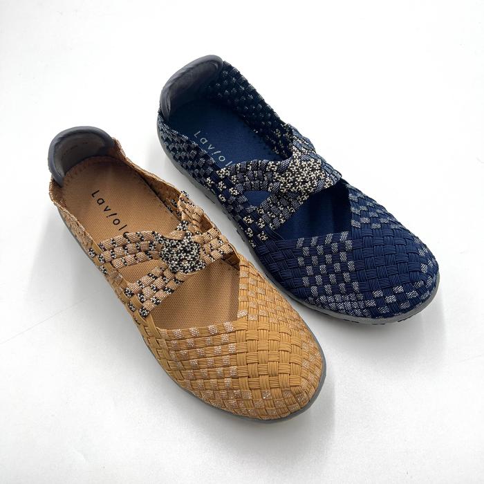 Laviola 4617 LSY - Sepatu Slip On Rajut Knit Wanita Khaki Navy