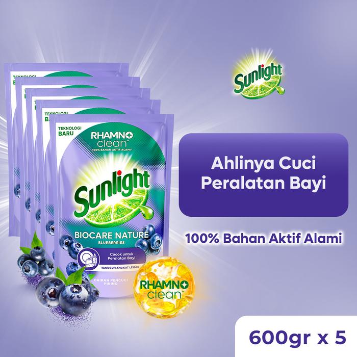 Sunlight Biocare Nature Sabun Cuci Piring 600gr X5 - Sabun Cuci Botol Bayi