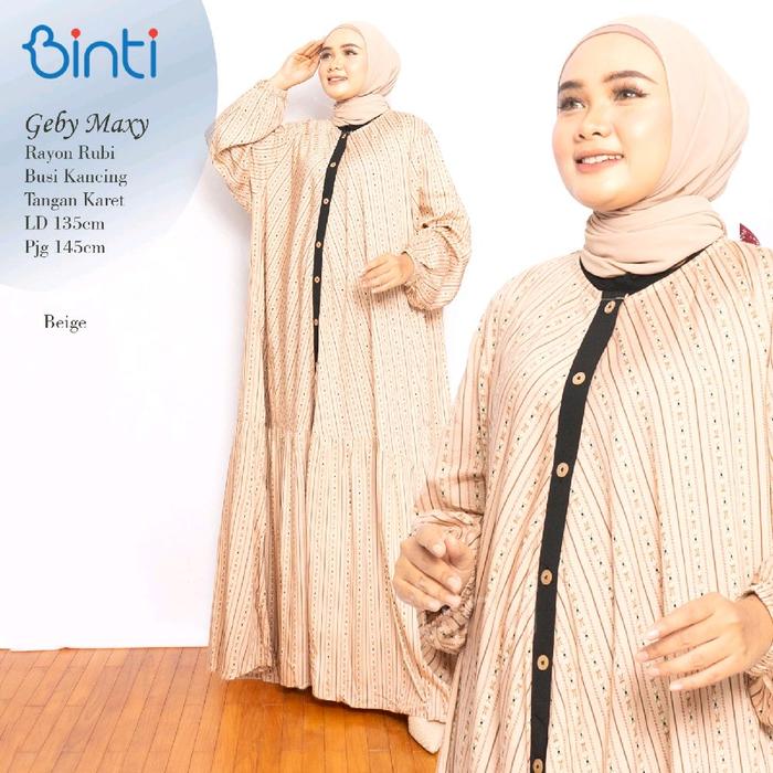 GEBY MAXY DRESS JUMBO Ld 135 RAYON RUBI ADEM BY BINTI   Karet Muslim Panjang Formal Wanita Motif Gam