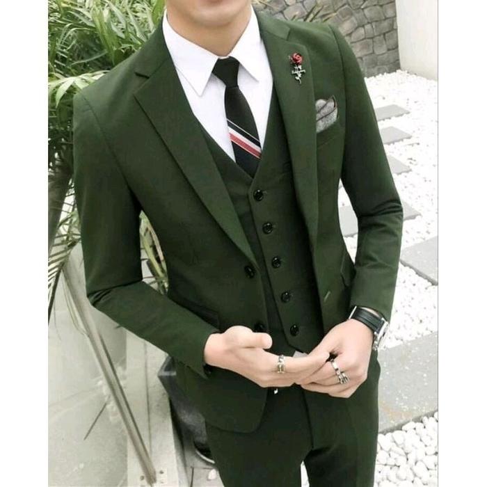 ORIGINAL Setelan Jas Pria Formal Kantoran Hijau Army