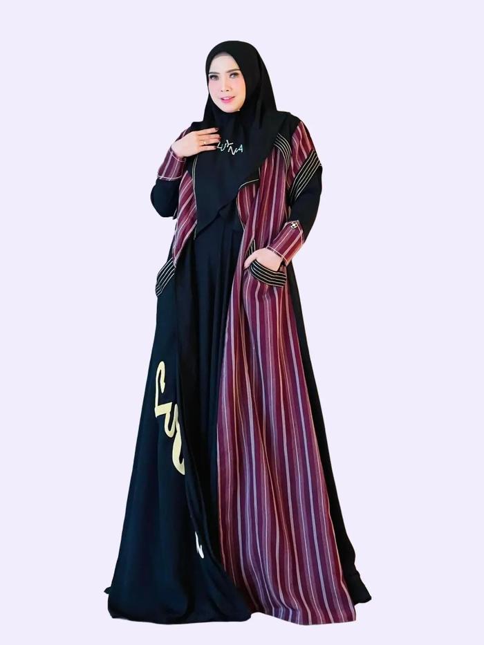 Mayboutique | Abaya Premium OXA.NA by LUYNA - Set 3in1 Abaya, Outer Cardigan, Kerudung Hoodie Syari 