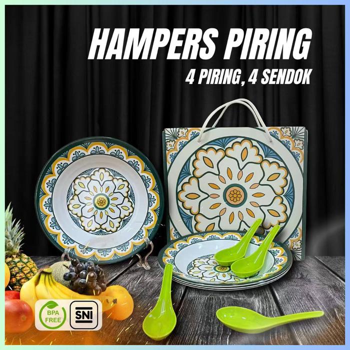 COD(SNI) Paket Hampers Piring Set Melamin Premium peralatan makan Piring keramik imitasi 9 inch Pera