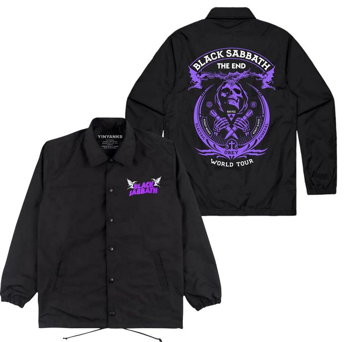 Onthread Jaket Coach BLACK SABBATH THE END Jacket musik warna Hitam Unisex