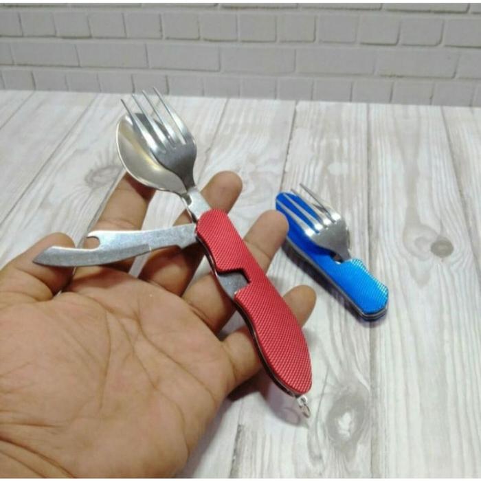 Sendok Garpu Pisau Lipat 3in1 Peralatan 1 set Alat Makan Travel Gunung Survival Outdoor