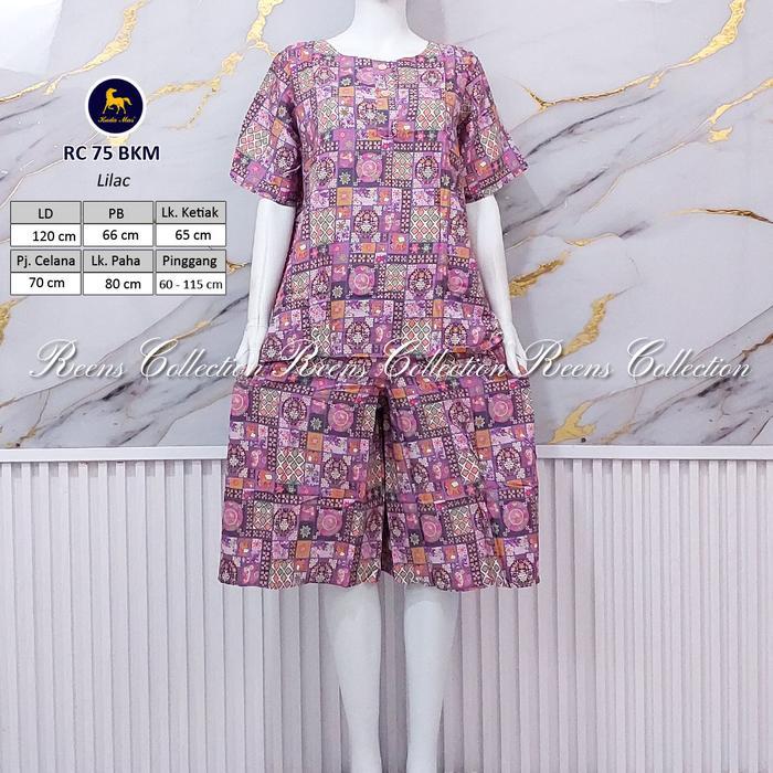 Batik Kuda Mas Setelan RC 75 LD 120 cm | Piyama Celana Pendek Lengan Pendek Kancing Depan Busui Moti