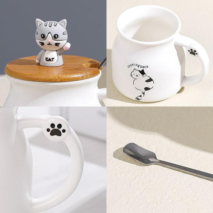 TOKKADO Koyu Gelas Mug Cangkir Minum Keramik Monochrome Hitam Putih Figure Kucing Lucu