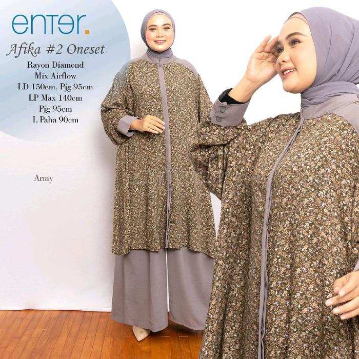 AFIKA #2 ONESET TUNIK OVERSIZE JUMBO BY ENTER / BAJU SETELAN WANITA BIGSIZE XXXXXL LD 150