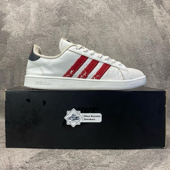 Sepatu Second Adidas Neo Grand Court Base Beyond 'White Red' Size 42 2/3 Original Guarantee 100%