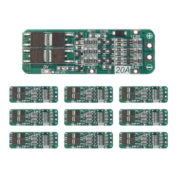10Pcs 3S 20A BMS 18650 Li-Ion Lithium Battery Charger Module BMS Protection Board PCB 11.1V 12V 12.6