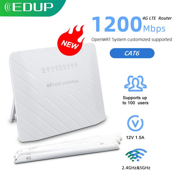 EDUP WiFi Router 4G CPE 1200Mbps CAT6 Router OpenWRT Dual Band SIM