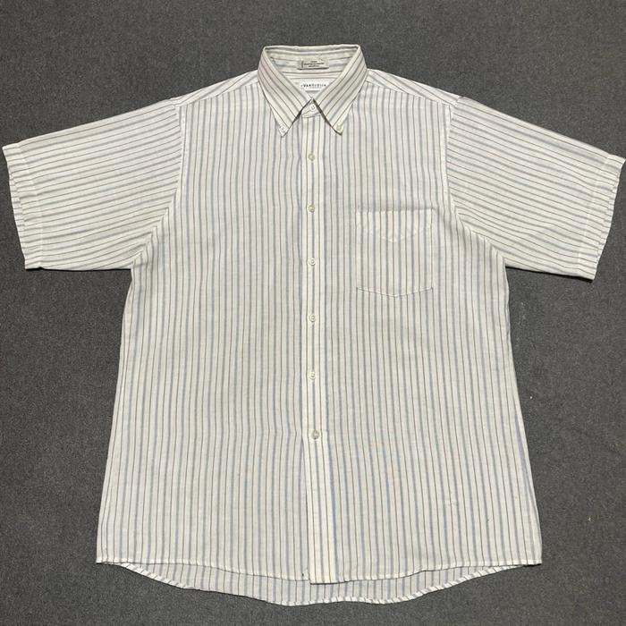 Kemeja Lengan Pendek 90s Van Heusen USA Oxford Wrinkle Free Stripe - XL