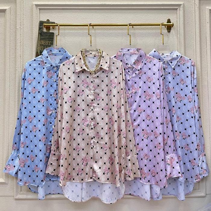 Kemeja wanita silk flower sm jumbo keren