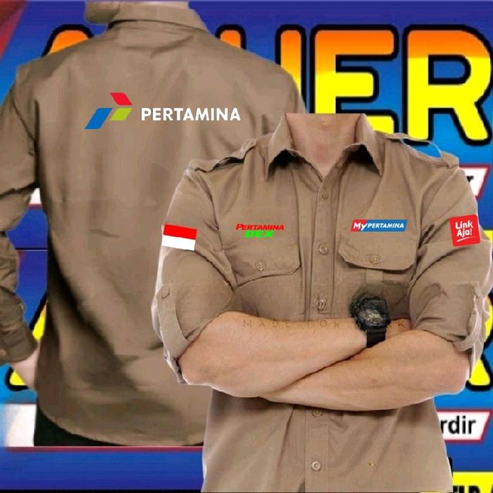 ready warna coklat kemeja Pertamina dex baju Pertamina dex seragam Pertamina dex kemeja kerja Pertam