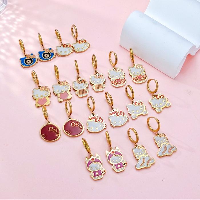 KITTY Anting Hoops Dancing Titanium Model Hello Kitty A0178