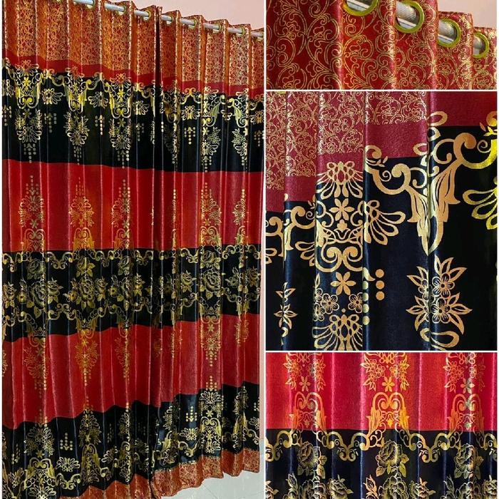 Gorden blackout motif bunga garis(gordeng jendela/pintu kain tebal mewah)dekorasi minimalih elegan f