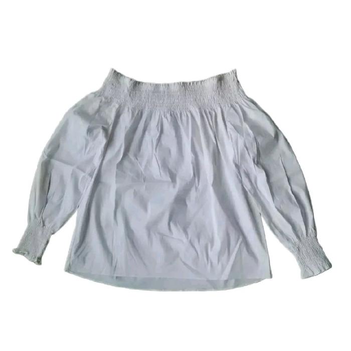 Zara Basic White Off-Shoulder Smocked Blouse Atasan Cewek Wanita Original Second Japan Korea Casual 