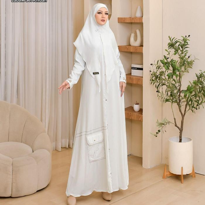 Gamis Labaik Set Wanita Muslimah Premium Dress Syari Elegan Busui Friendly Wudhu Friendly Bahan Adem
