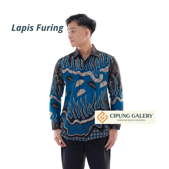 KEMEJA BATIK PRIA SLIMFIT MOTIF IGUANA BLUE EMERALD LAPIS FURING