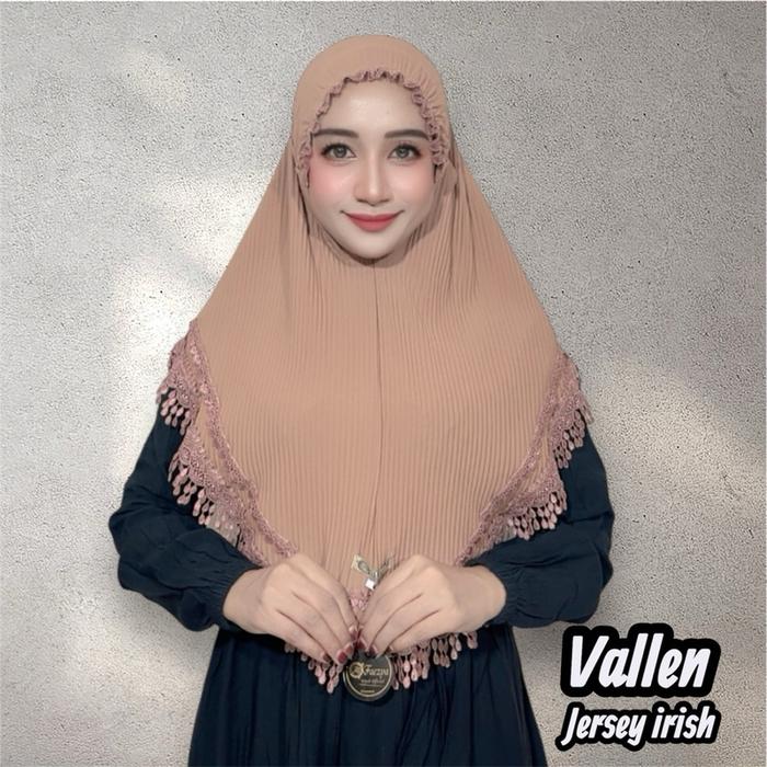 Hijab instan Vallen bergo kerut dahi jersey irish plisket renda tetes hujan by Alfaezya Kerudung Wan