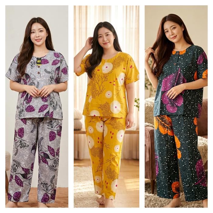 DP029 CP Batik Jumbo Grosir Baju Tidur Wanita Dewasa Setelan Piyama Wanita Dewasa Babydoll Lengan Pe