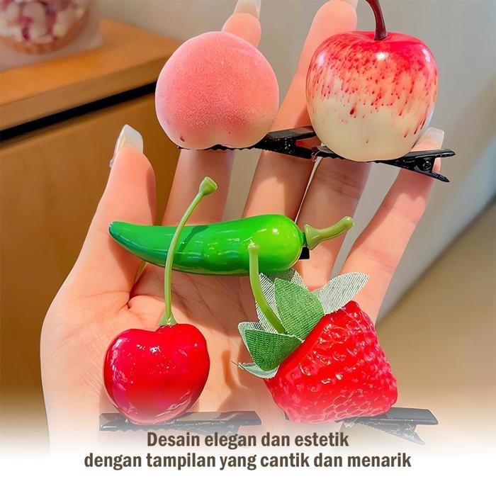 Set 5 PCS Klip  Lucu Buah & Sayur Model Apel Strawberry Peach Cherry Chili Bahan Plastik Premium Kli
