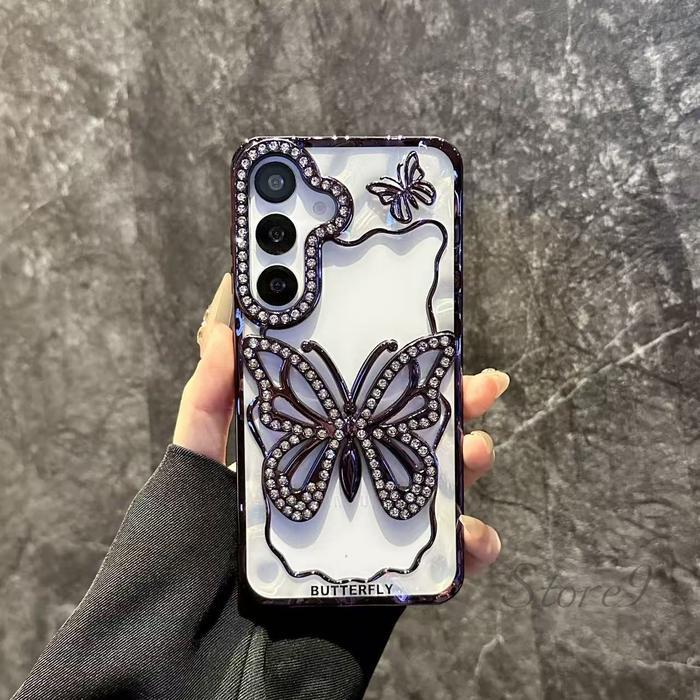 Hollow Diamond Butterfly Phone Case Suitable for Samsung Galaxy S25 S24 Plus S23 S22 Ultra A05S A06 