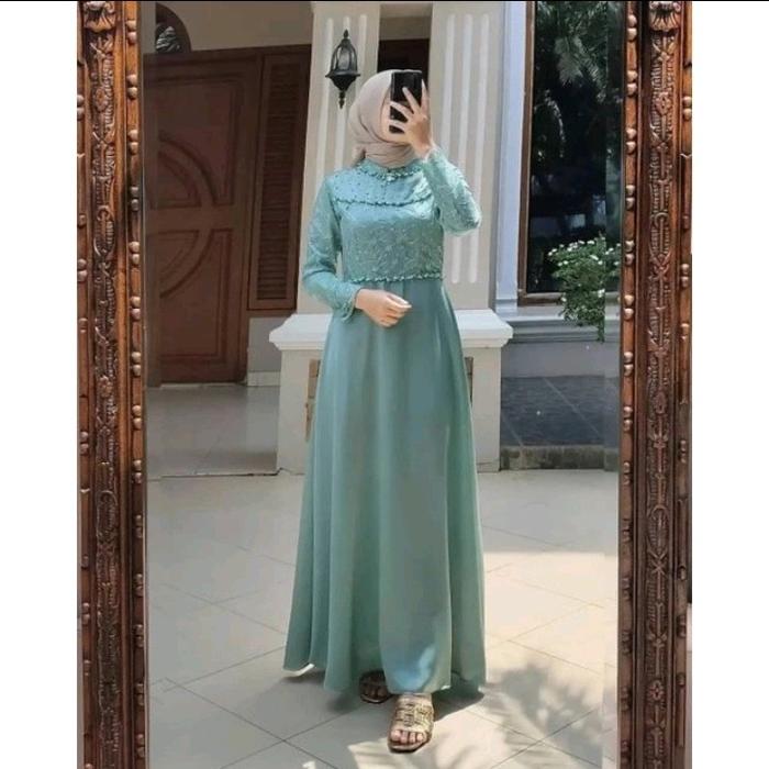 Tiara Dress Gamis Maxy Velvet Mix Brukat Mutiara Fashion Muslim Wanita Pesta Gaun Maxi Kondangan