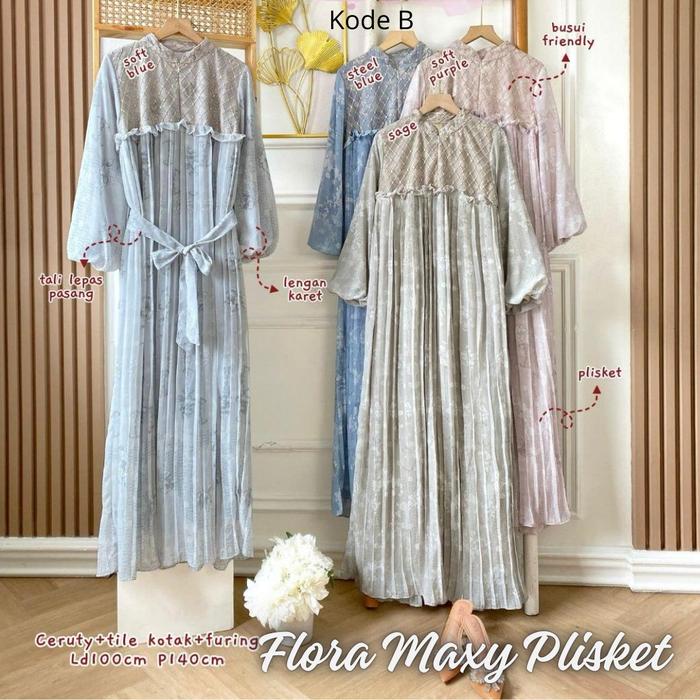 [ORI] FLORA MAXY DRESS PLISKET CERUTY/GAMIS MAXY IMPORT BANGKOK JUMBO KEKINIAN REMAJA LEBARAN PESTA 