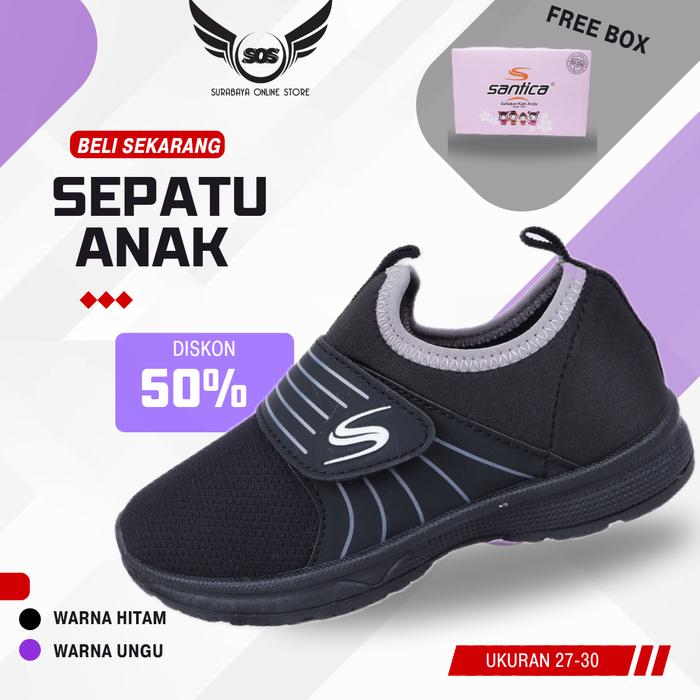 Santica nekumi velcro original Sepatu sekolah anak Paud TK SD Santica Miku slip on santica nekumi ve