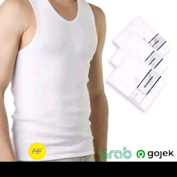 singlet crocodile 801 untuk pria dewasa Katun Putih Salur bisa dicuci dengan mesin regular kolor lak