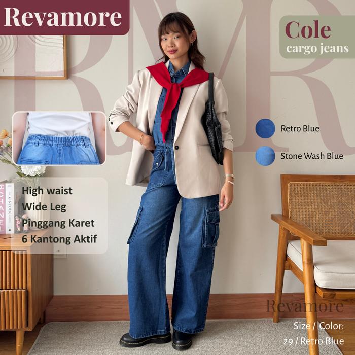 REVAMORE Cole Jeans - Celana Panjang Cargo / Kargo Loose Jeans Denim High Waist