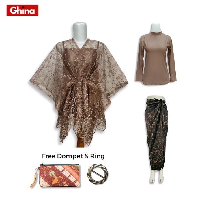 PROMO!!!! Paket Kondangan 5 in 1 Ghina Tali Baju One Set Kondangan Wanita Kekinian Outer Brokat Tile