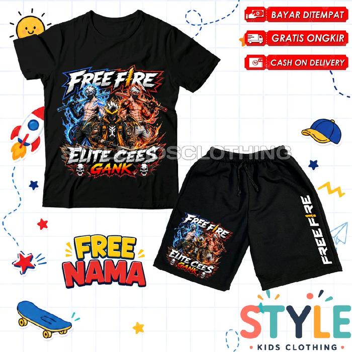 Setelan Kaos Anak Celana Pendek Anak Gambar Karakter Pedang Katana Samurai Free Fire Elite Cees Gank