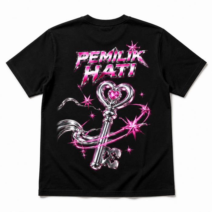 [Produk Baru Agustus] Kaos Pasangan Y2K Metallic Heart & Key 100% Katun Murni — Baju Couple Cyber Ae