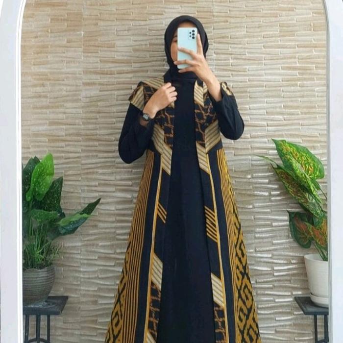 GAMIS TENUN LEBARAN MIX KAIN TOYOBO Wanita Muslim Dewasa Mewah Kombinasi Nyaman Kondangan
