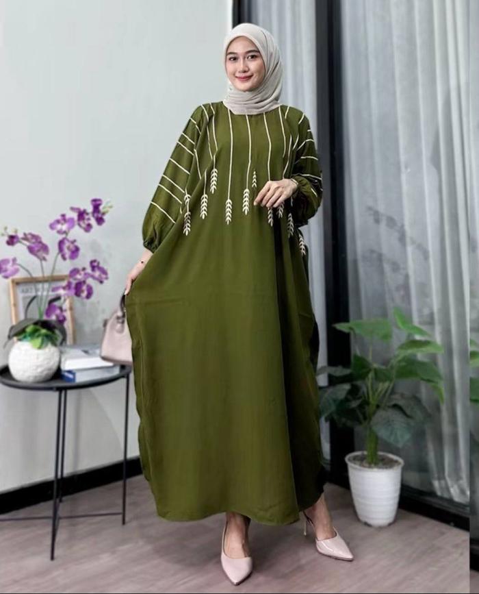 Kaftan Jumbo Wanita Rayon Premium Dress Motif Gandum Kaftan Syari Batik Cantik Kaftan muslimah
