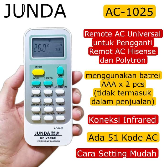 Remot AC Universal JUNDA AC-1025 Pengganti Remot AC Hisense