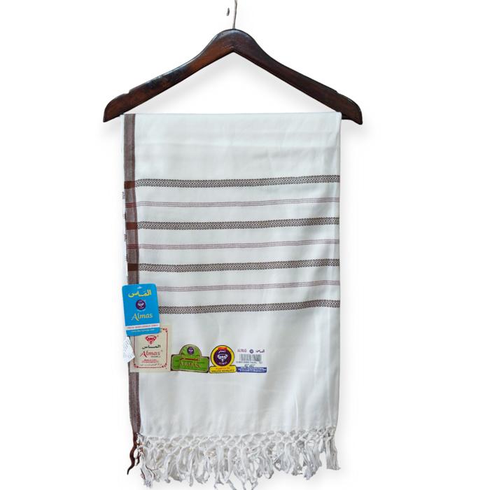 Sorban Rida Panjang Putih – Wol Kashmiri Asli | Motif Bordir Simpel | 200x100 cm – Made in India
