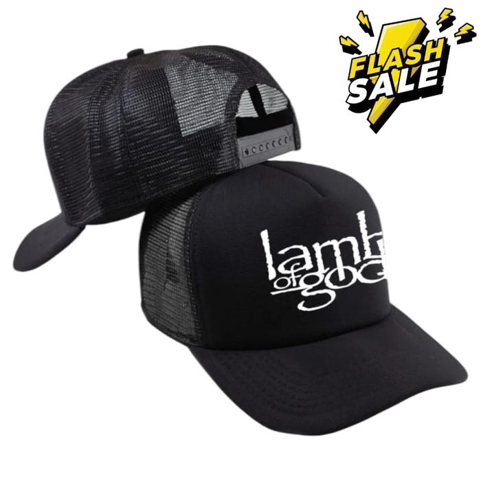 Lamb of God Topi Trucker Heat Hitam dengan Desain Logo lamb of god Love
