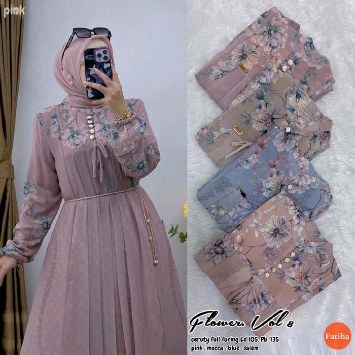Flower Dress / Flower Dress Set Hijab By Fatiha / Ceruty Full Furing Pesta