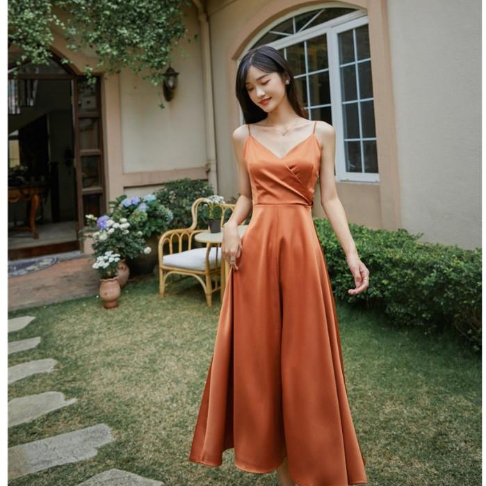 F149 Swimsuit Longdress Backless Wanita Bahan Satin Silk | Dress Wanita Korean Style | Dress Wanita