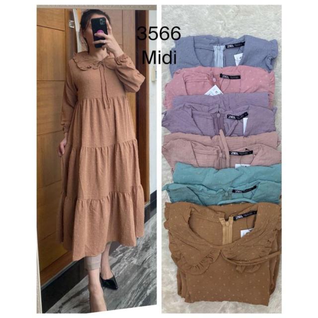 MIDI DRESS CRINKLE RUBY Polos Kerah Muslim Wanita