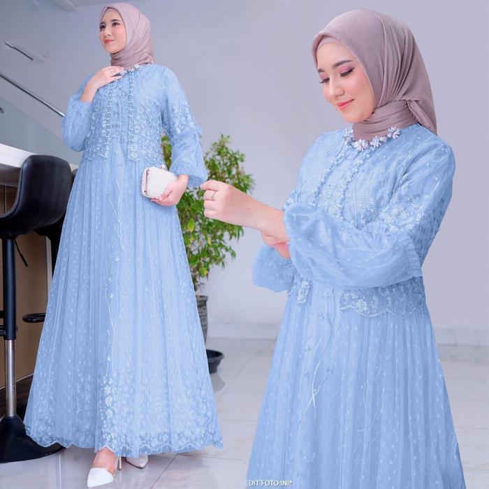 Maxi Rafika M-L-Xl-Xxl-3Xl Gamis Brukat Bordir Keliling Tembak Mutiara Gamis Mewah Kondangan