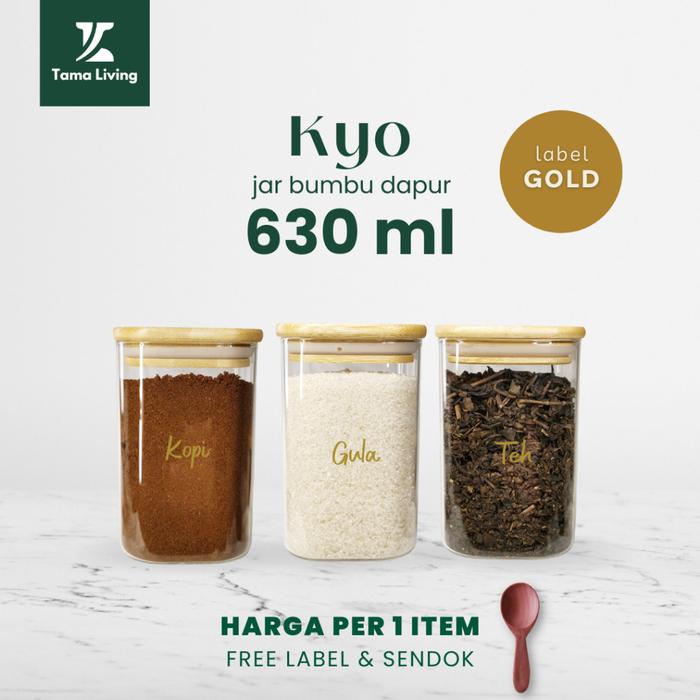 TAMA LIVING Kyo Jar Bumbu Dapur Gula Kopi Teh 630 ml Label Gold Tempat Bumbu Toples Bumbu Dapur
