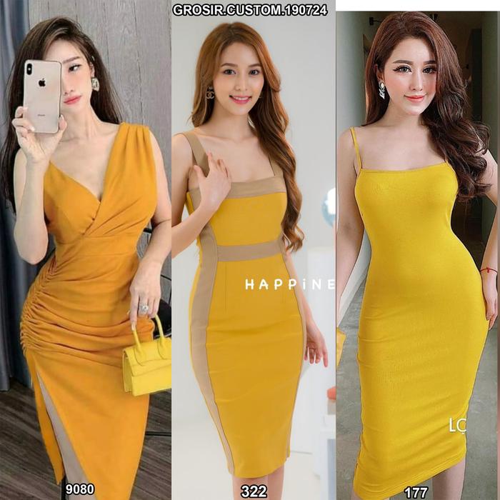 [GROSIR] CUSTOM 190724 Paket Hemat Dress Midi Sexy Dress Code Kuning GOLD Baju Seragam LC Wanita