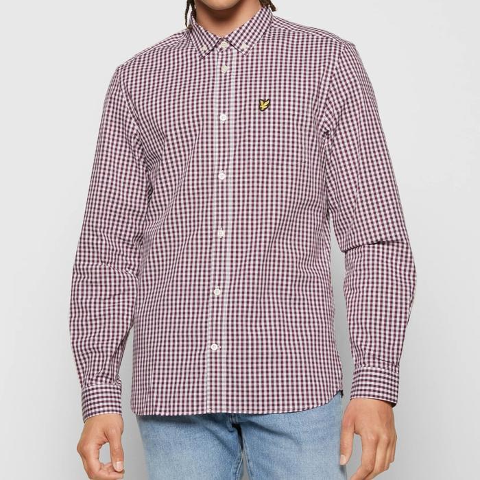 Lyle and Scott Long Sleeve Gingham Shirt Burgundy Original